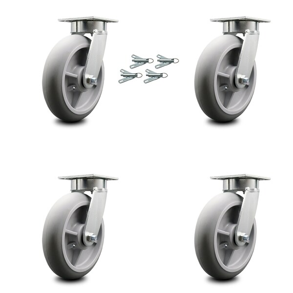 8 Inch Kingpinless Thermoplastic Rubber Wheel Swivel Caster Set with Swivel Lock